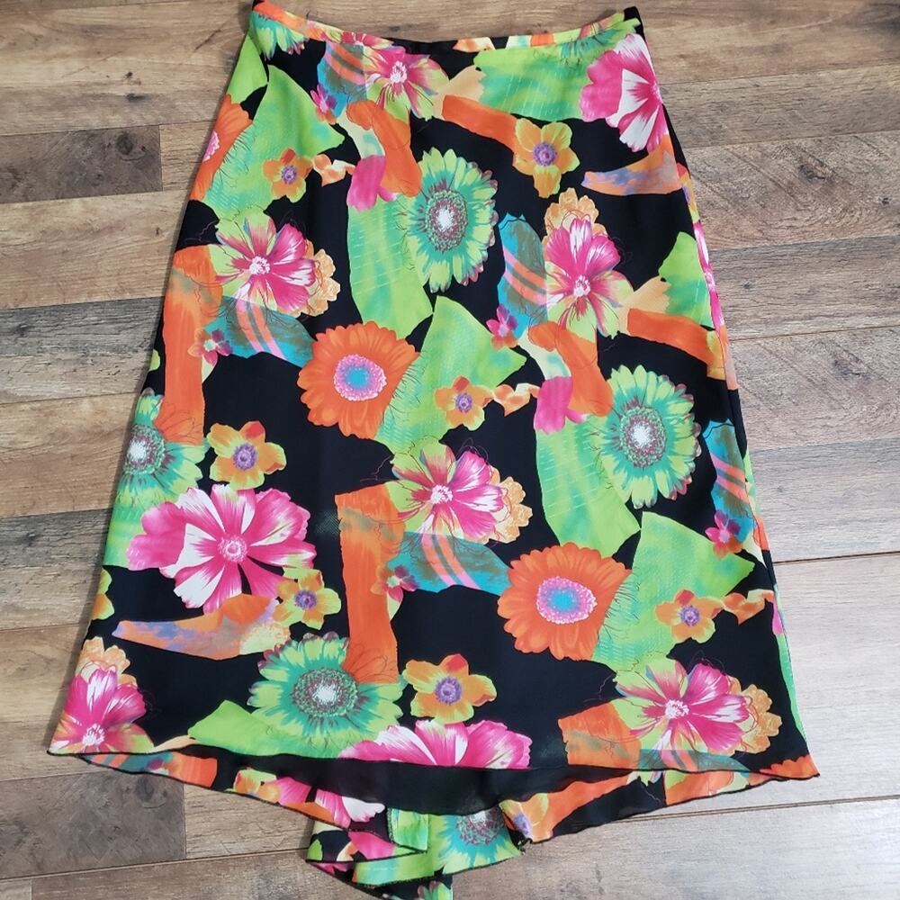 Tribal Vibrant Floral Print Midi Skirt Size 10